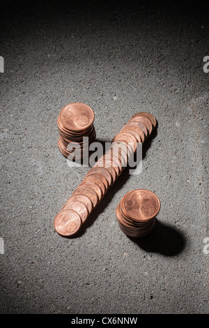 Pièces de monnaie de l'Union européenne organisé dans la forme d'un signe pourcentage Banque D'Images