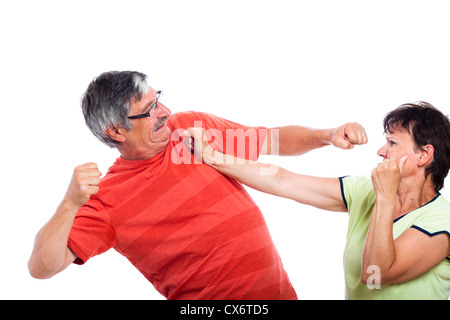 La violence domestique concept, photo de couple fighting, isolé sur fond blanc. Banque D'Images