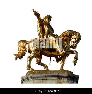 Bruxelles, Belgique. Grand-place. Statue dorée de Charles de Lorraine, (1712-1780, duc de Chevreuse, cardinal français) sur la maison L'arbre D'Or Banque D'Images