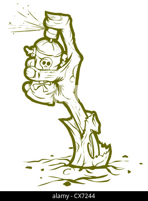 La main de Zombie qui sort du sol et le dessin de l'écriture Graffiti. Isolé sur fond blanc illustration. Banque D'Images