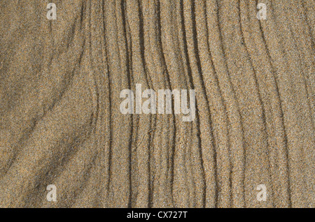 La plage de sable sur ridée / rivage après vague vient de se replier. Broad Oak beach, Cornwall. Mars-comme concept flux granulaire. Banque D'Images