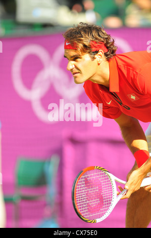 Roger Federer la suisse en action pendant les Jeux Olympiques, à l'All England Club, London, Royaume-Uni, le 2 août 2012 Banque D'Images