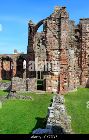 Ruines de l'abbaye, Lindisfarne, Holy Island, Northumberland, Angleterre du Nord-Est, Royaume-Uni Banque D'Images