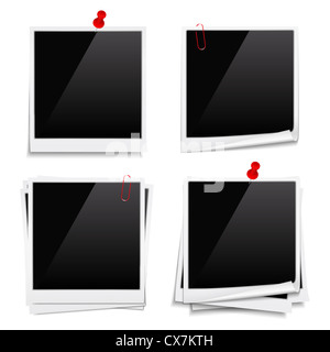 Instant photos vierge avec des punaises et des clips Banque D'Images