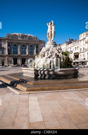 La fontaine des Trois Grâces de la Place de la Comédie, Montpellier, France Banque D'Images