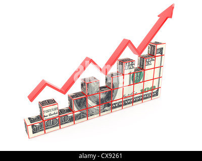 3D render of business graph avec flèche isolé sur fond blanc Banque D'Images