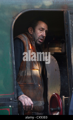 Le Snowdon Mountain Railway, conducteur de train loco Banque D'Images