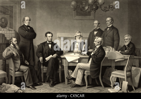 Abraham Lincoln signe la Proclamation d'Émancipation le 22 juillet 1862 Banque D'Images