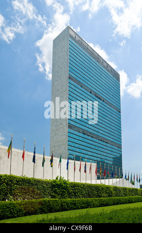 Le bâtiment du secrétariat, Siège de l'Organisation des Nations Unies, l'ONU, New York. Banque D'Images