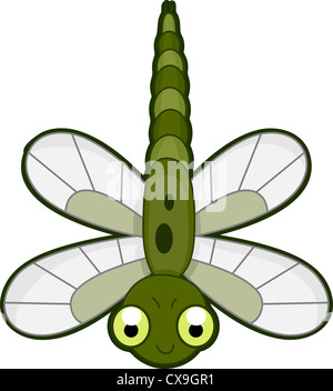 Illustration d'une Libellule verte en plein vol. Banque D'Images