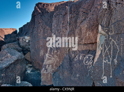 Pétroglyphes à Boca Negra Canyon, Monument national Petroglyph, Albuquerque, New Mexico, USA Banque D'Images