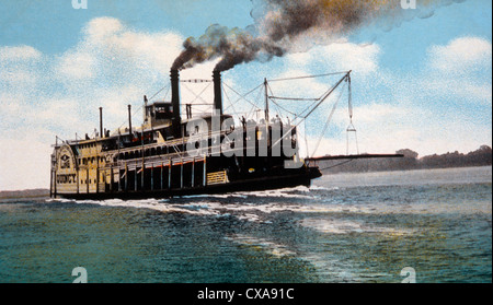 Fleuve Mississippi Steamboat, Quincy, lithographie, 1910 Banque D'Images