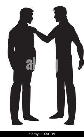 Silhouette de deux hommes parlant, noir, vector illustration Banque D'Images