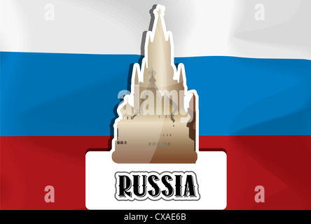 La Russie, drapeau russe, la cathédrale de Saint Basil, Spasskaya Bashnya, vector illustration Banque D'Images