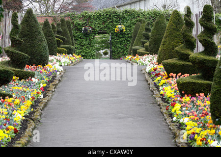 Un chemin à travers les plantes à massifs dans le jardin clos au Bellahouston Park Glasgow Scotland UK Banque D'Images