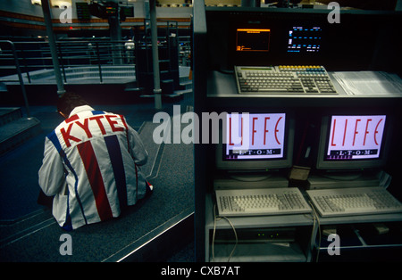 Les contrats à terme et des produits de commerçants de la LIFFE Exchange au cours des années 1990, Ville de Londres. Banque D'Images