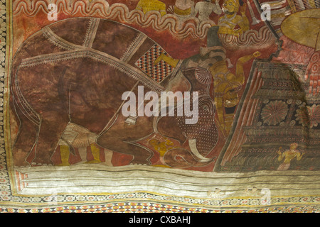 Peintures murales du toit, Dambulla Cave Temple, UNESCO World Heritage Site, Sri Lanka, Asie Banque D'Images