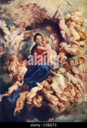 Ce tableau de Peter Paul Rubens montre la Vierge Marie avec son fils Jésus Christ, entouré par les Saints Innocents. Banque D'Images