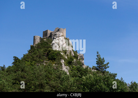 Château cathare de Puilaurens Languedoc, France. Répertorié comme monument historique. Banque D'Images