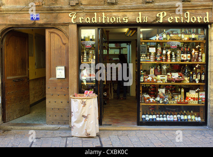 Foie gras et de spécialités locales, exposés à la vente Sarlat Perigord France Banque D'Images