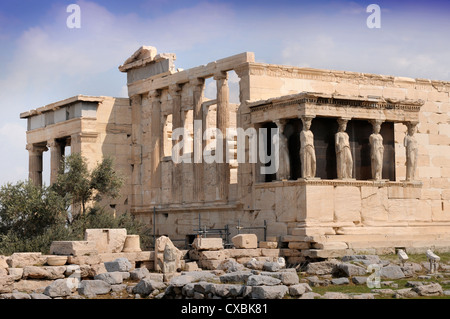 L'Erechtheion temple avec le porche à cariatides sur l'Acropole à Athènes, Grèce Banque D'Images