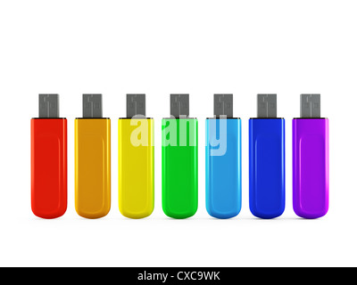 3d rang de lecteurs flash USB couleur 3D render Banque D'Images
