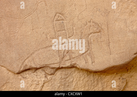 Soldat à cheval petroglyph, Chetro Ketl, Chaco Culture National Historical Park, UNESCO World Heritage Site, Nouveau Mexique Banque D'Images