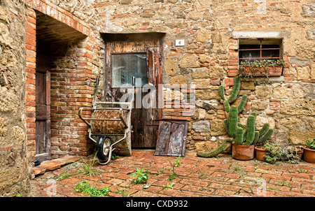 L'ancienne maison de brique, de cactus et de camions Banque D'Images