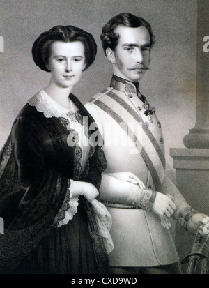 L'empereur François-Joseph I D'AUTRICHE avec son épouse Elizabeth sur 1854 Banque D'Images