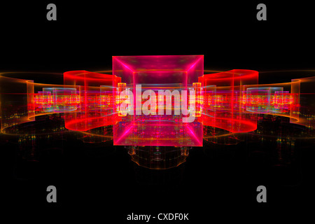 3d abstrait rouge flamme fractale sur fond noir. Banque D'Images