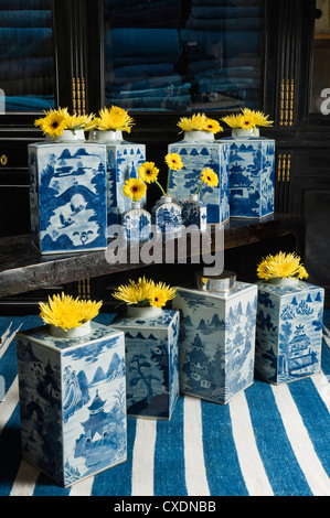 Chinois sélection de thé en porcelaine bleu et blanc, boîtes, c1800 Banque D'Images