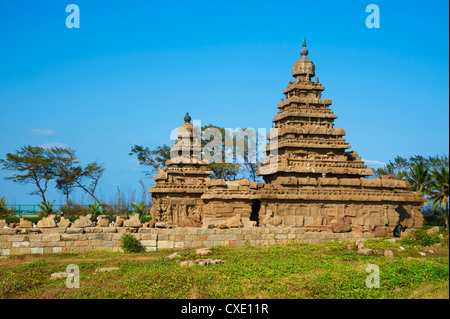 Le Shore Temple, Mamallapuram (Mahabalipuram), UNESCO World Heritage Site, Tamil Nadu, Inde, Asie Banque D'Images