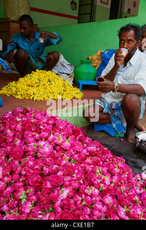 Marché aux Fleurs, Madurai, Tamil Nadu, Inde, Asie Banque D'Images