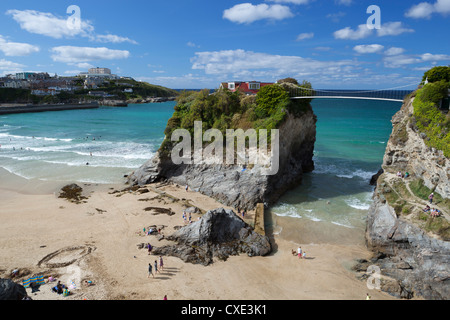 Plage de Towan et l'Île, Newquay, Cornwall, Angleterre Banque D'Images