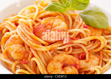 Diablo spaghetti aux crevettes Banque D'Images