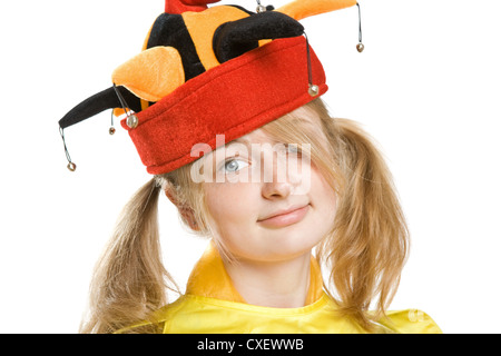 Jolie jeune fille au chapeau d'imbéciles Banque D'Images