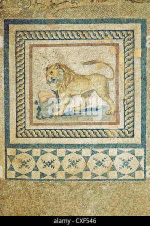 Mosaïque romaine d'un lion à tête de taureaux à l'intérieur de la Maison romaine, UNESCO World Heritage Site Archéologique, Ephesus Banque D'Images