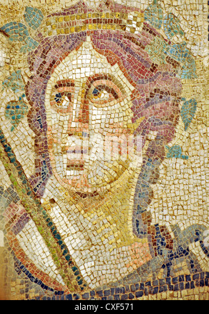 Mosaïque romaine d'une tête à l'intérieur de la Maison romaine, UNESCO World Heritage Site Archéologique, Ephesus Banque D'Images