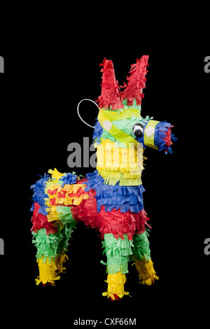 Piñata burro colorés sur fond noir Banque D'Images