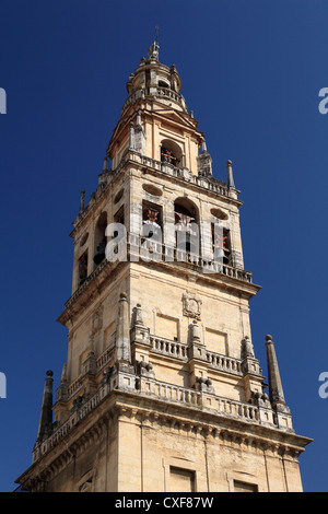 Torre del Alminar le clocher ou campanile de la cathédrale anciennement la Mezquita, la Grande Mosquée Cordoba Espagne Banque D'Images