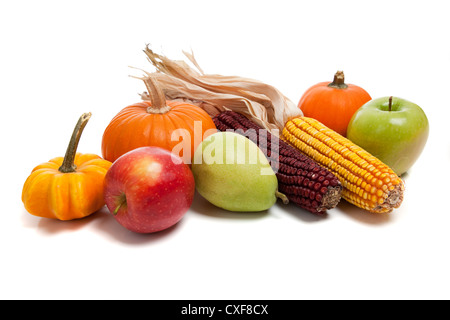 Citrouilles, le maïs et les fruits Banque D'Images