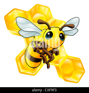 Une illustration d'un nid d'abeille avec cartoon smiling Banque D'Images