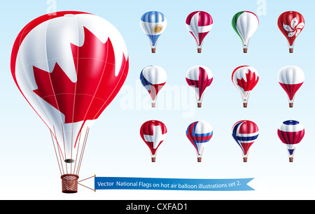 Drapeaux nationaux sur des illustrations de montgolfières Banque D'Images