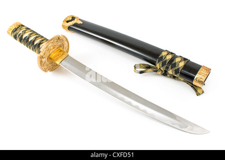 Samouraï japonais katana sword isolated on white Banque D'Images