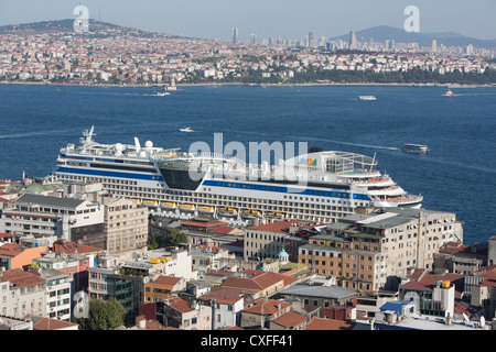 Vues du haut de la tour de Galata, à Istanbul, en Turquie. Donnant sur le Bosphore, la mer de Marmara, l'Asie, et l'Europe. Banque D'Images