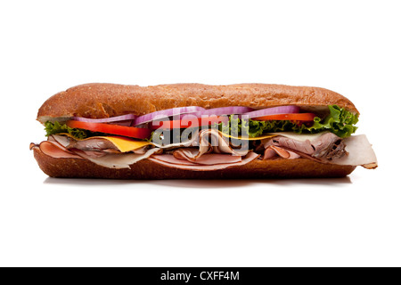 Sandwich sous-marin sur un fond blanc Banque D'Images