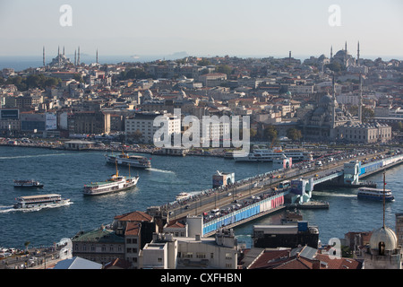 Vues du haut de la tour de Galata, à Istanbul, en Turquie. Donnant sur le Bosphore, la mer de Marmara, l'Asie, et l'Europe. Banque D'Images