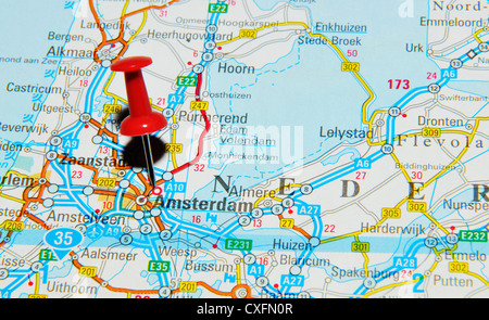 Sur la carte des Pays-Bas Amsterdam Banque D'Images