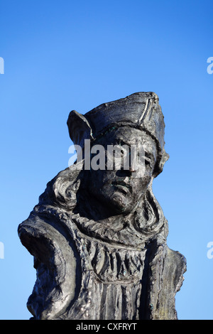 Buste de Christophe Colomb (1451-1506) sur le Pont Boieldieu, Rouen, France Banque D'Images