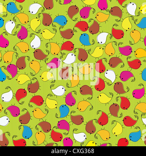 Modèle transparent avec rayures multicolores tweet les oiseaux et, du papier d'emballage ou d'arrière-plan Banque D'Images